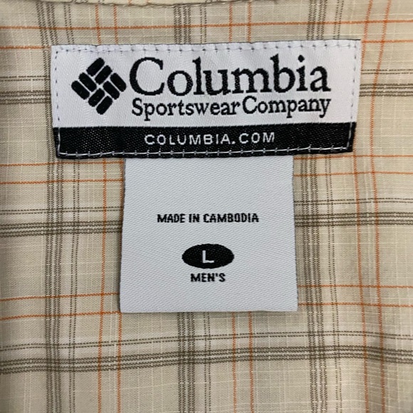 Columbia Men’s Beige Brown & Orange Plaid Short Sleeve Button Down Shirt, Large - Picture 10 of 10